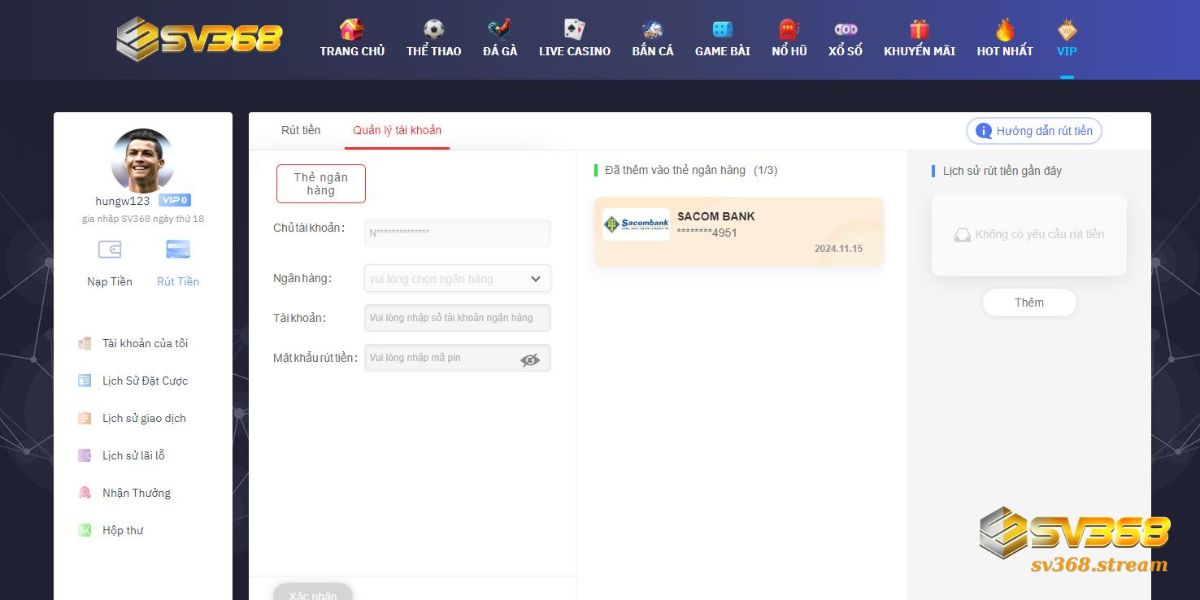 Hướng dẫn tân binh cách rút tiền SV368 nhanh chóng, thành công